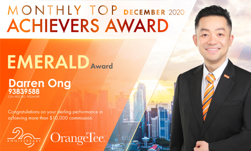 Darren Ong OrangeTee & Tie Property Agent +6593839588 December 2020 Emerald Award