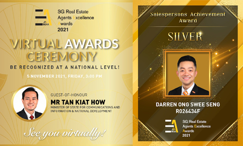 Darren Ong Singapore Property Agent 93839588 Resale Estate SalesPerson Award by SEAA