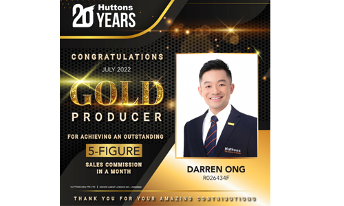 Darren Ong Singapore Property Agent July 22 Gold Award