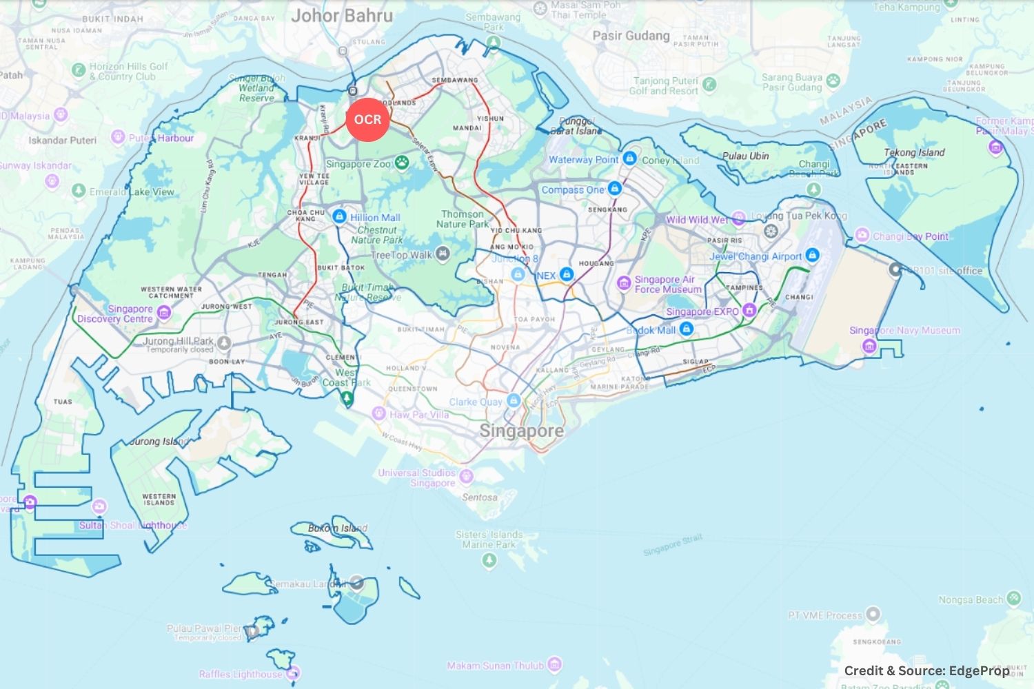 Singapore Outside Central Region Map